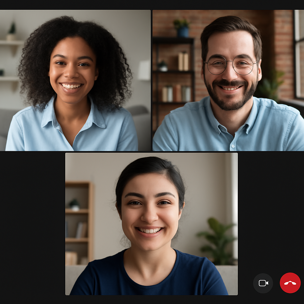 three people on a virtual call via teams or zoom